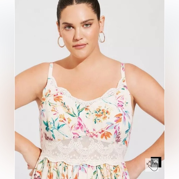 Torrid Women's Maxi Washable Gauze Lace Inset Dress in Carrie Floral Size 2X NEW - Picture 3 of 10